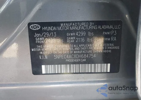 2013 Hyundai Sonata Limited из США, поврежденный, VIN 5NPEC4AC8DH684754